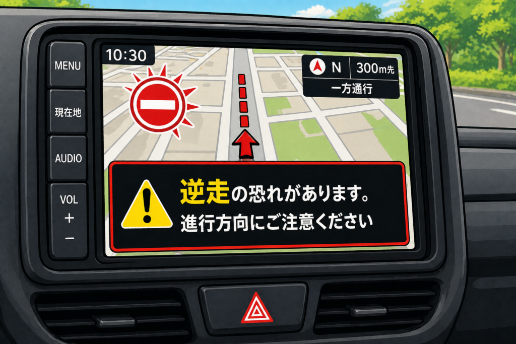 カーナビ　逆走の警告