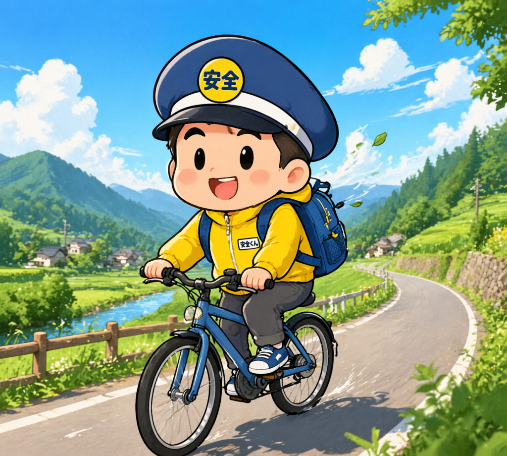 安全くんが自転車に乗っている