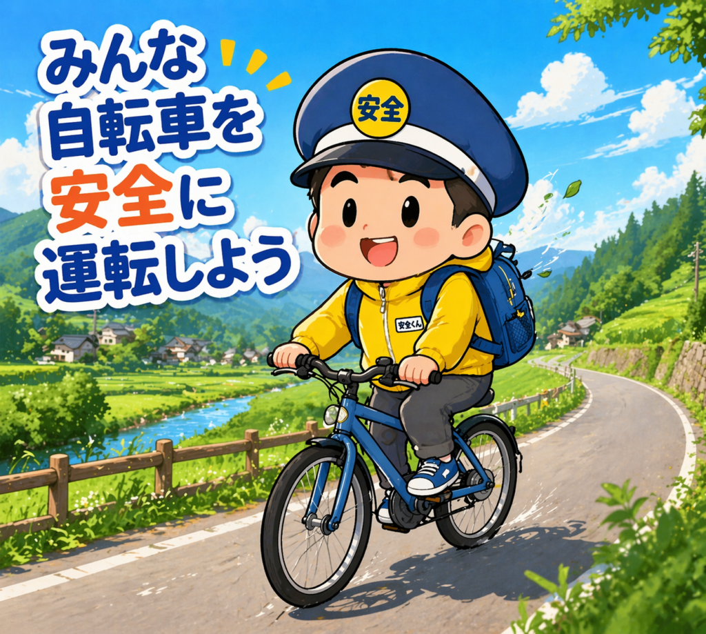安全くんが自転車にのっている